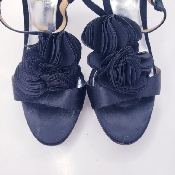 Badgley Mischka Black Adele Flower Ankle Strap Heels Shoes Women's Size 8 - Picture 5 of 11